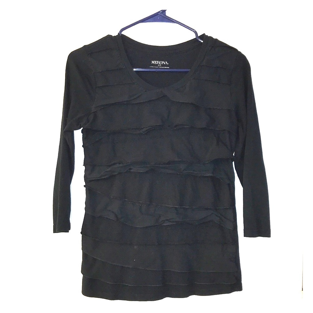 Black 3/4 Sleeved Ruffle Shirt